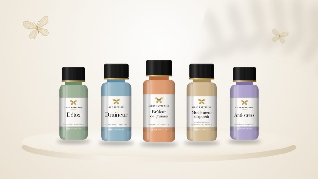La gamme Light Butterfly : Détox, Draineur, Brûleur de graisse, Modérateur d’appétit et Anti-stress